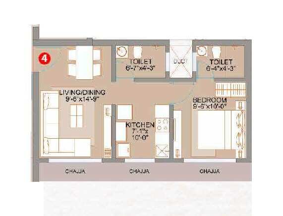 Floor plan of 1 BHK 382 Sq. Ft. Apartment in Veena Smart Homes, Mumbai