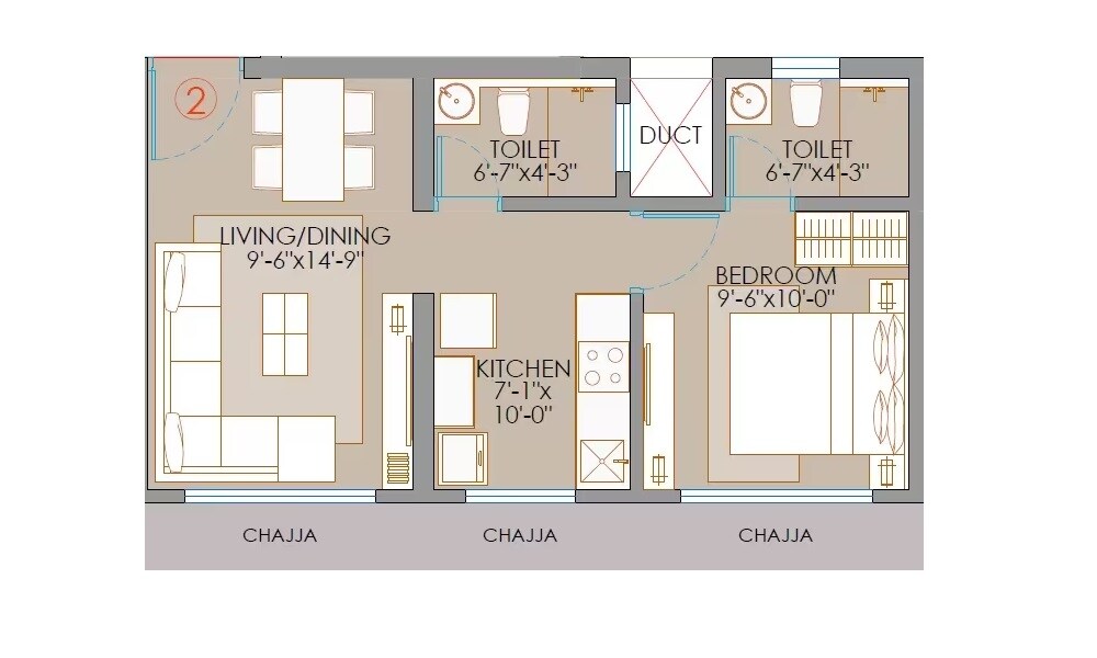 Floor plan of 1 BHK 393 Sq. Ft. Apartment in Veena Smart Homes, Mumbai