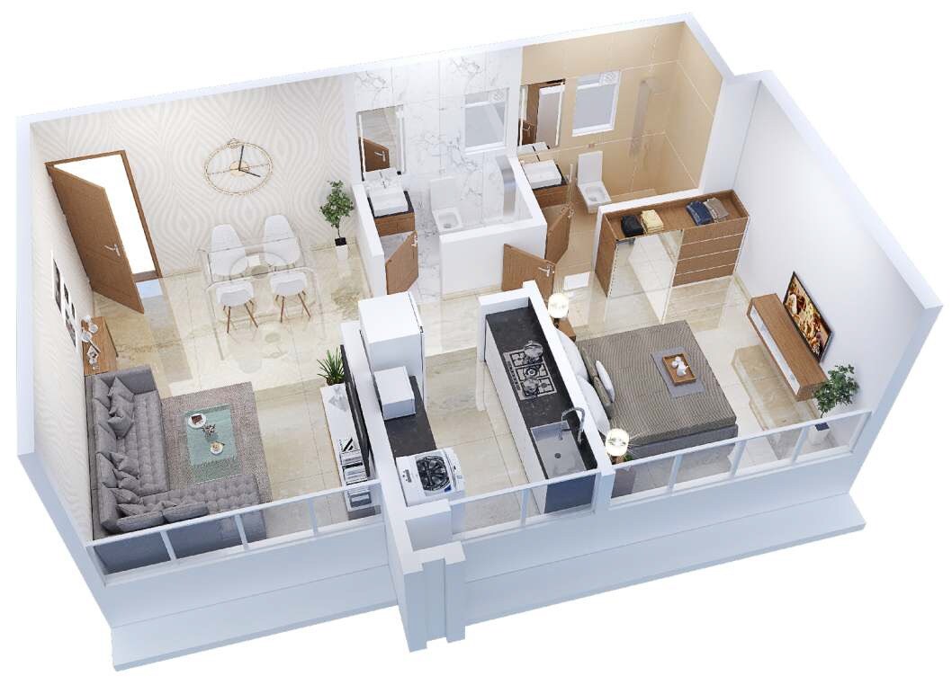 Floor plan of 1 BHK 442 Sq. Ft. Apartment in Veeramani Rediant 59, Mumbai