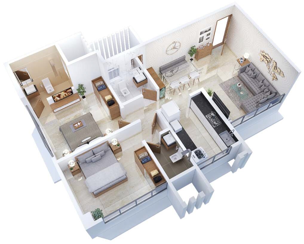 Floor plan of 2 BHK 668 Sq. Ft. Apartment in Veeramani Rediant 59, Mumbai