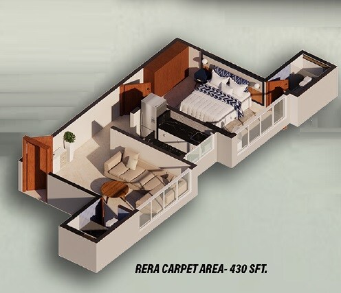 Floor plan of 1 BHK 430 Sq. Ft. Apartment in Vencon Bhagat Niwas, Mumbai