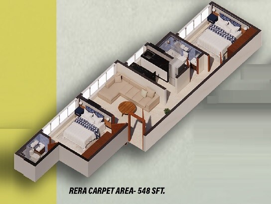 Floor plan of 2 BHK 548 Sq. Ft. Apartment in Vencon Bhagat Niwas, Mumbai