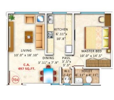 Floor plan of 1 BHK 497 Sq. Ft. Apartment in Ventures Alta Monte, Mumbai