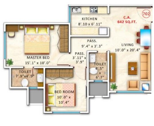 Floor plan of 2 BHK 642 Sq. Ft. Apartment in Ventures Alta Monte, Mumbai