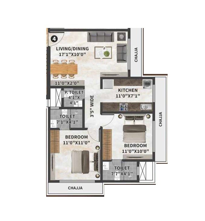 Floor plan of 1 BHK 387 Sq. Ft. Apartment in VHS Sterling, Mumbai