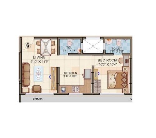 Floor plan of 1 BHK 399 Sq. Ft. Apartment in Vibha Anthurium, Mumbai