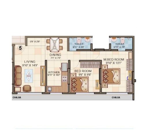 2 BHK 620 Sq. Ft. Apartment
