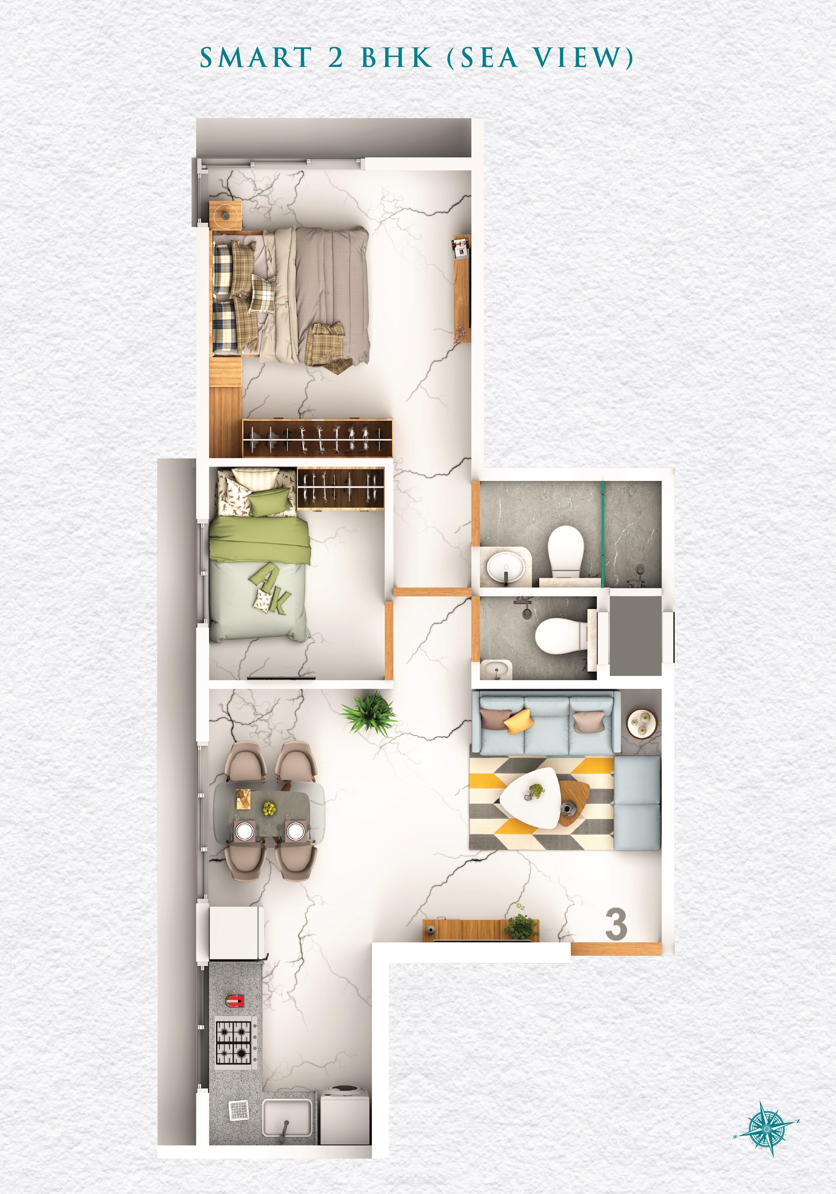 Floor plan of 2 BHK 451 Sq. Ft. Apartment in Vibrants 1891 Ekam Parkk, Mumbai