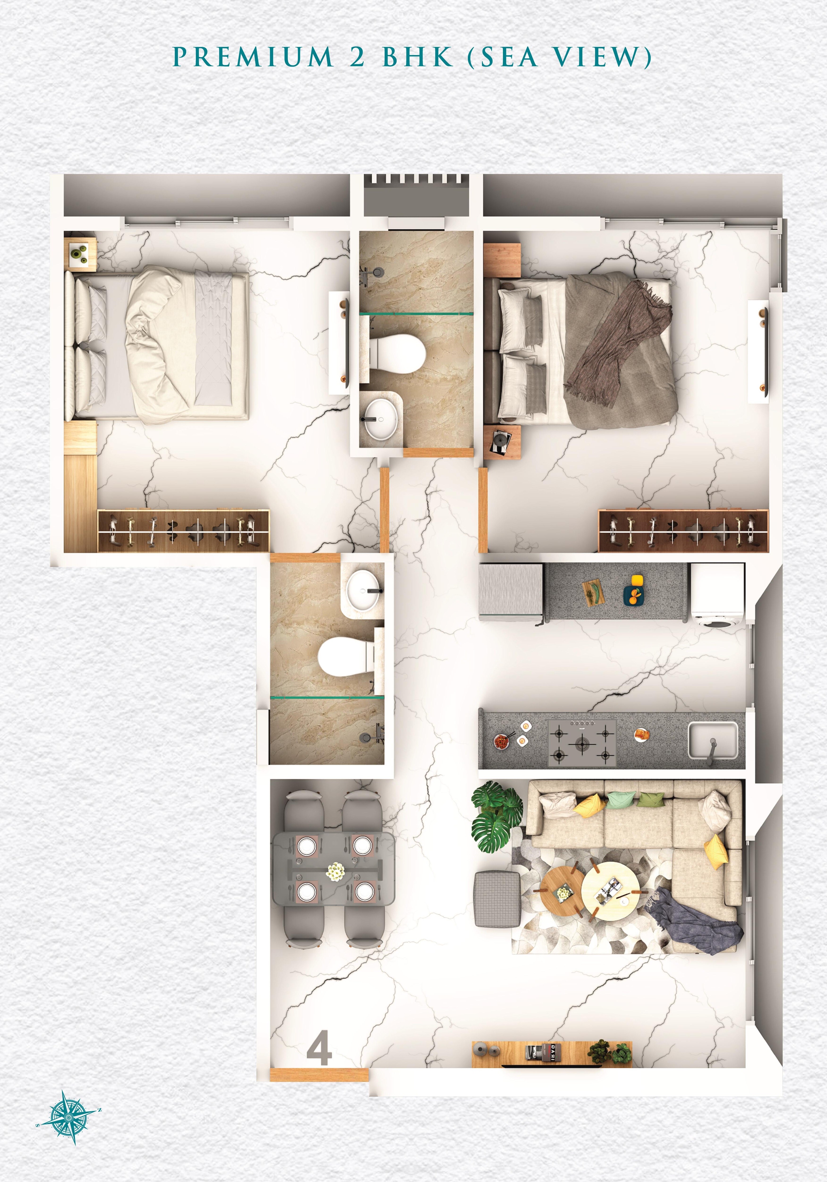 Floor plan of 2 BHK 573 Sq. Ft. Apartment in Vibrants 1891 Ekam Parkk, Mumbai