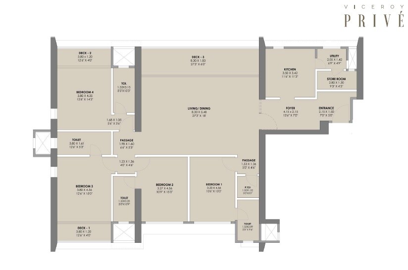 Floor plan of 4 BHK 2037 Sq. Ft. Apartment in Viceroy Prive, Mumbai
