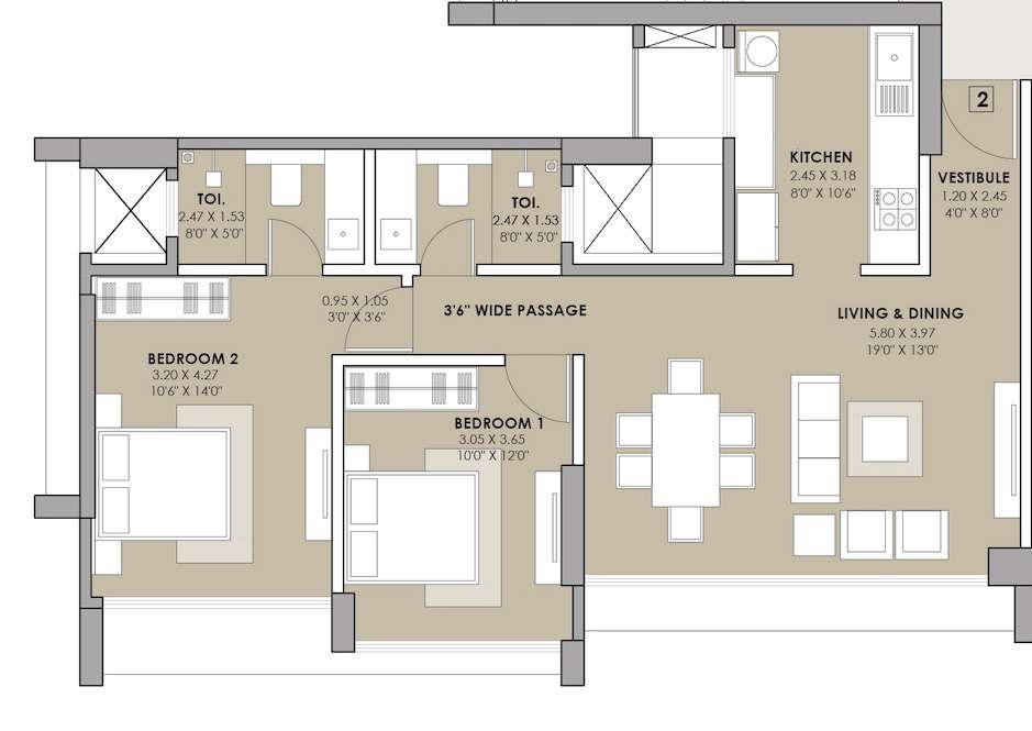 2 BHK 764 Sq. Ft. Apartment in Viceroy Savana Phase 2