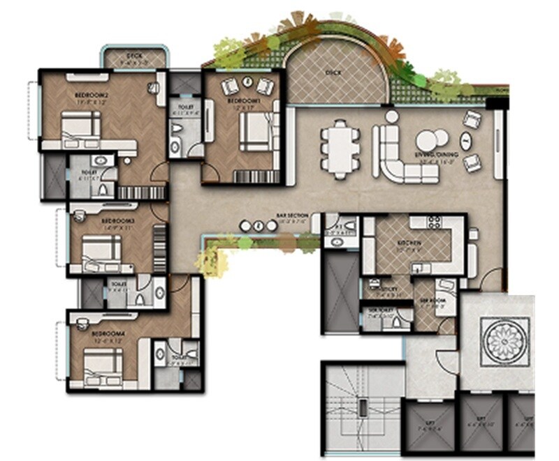 Floor plan of 4 BHK 2235 Sq. Ft. Apartment in Viera Golf Greens, Mumbai