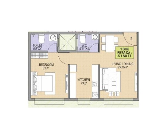 Floor plan of 1 BHK 371 Sq. Ft. Apartment in Vighnaharta Aaradhya, Mumbai