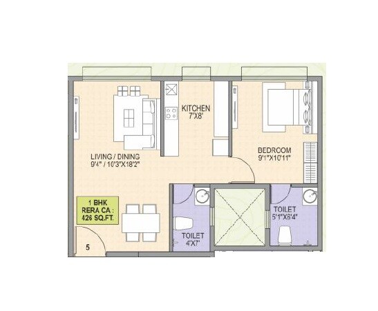 Floor plan of 1 BHK 426 Sq. Ft. Apartment in Vighnaharta Aaradhya, Mumbai