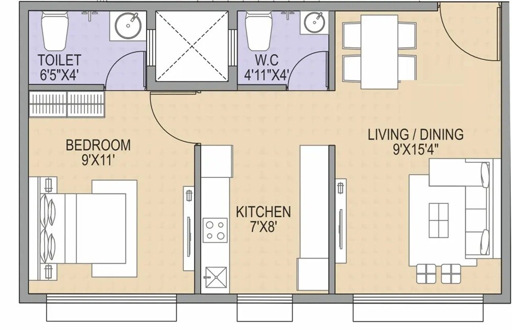Floor plan of 1 BHK 380 Sq. Ft. Apartment in Vighnaharta Enclave, Mumbai