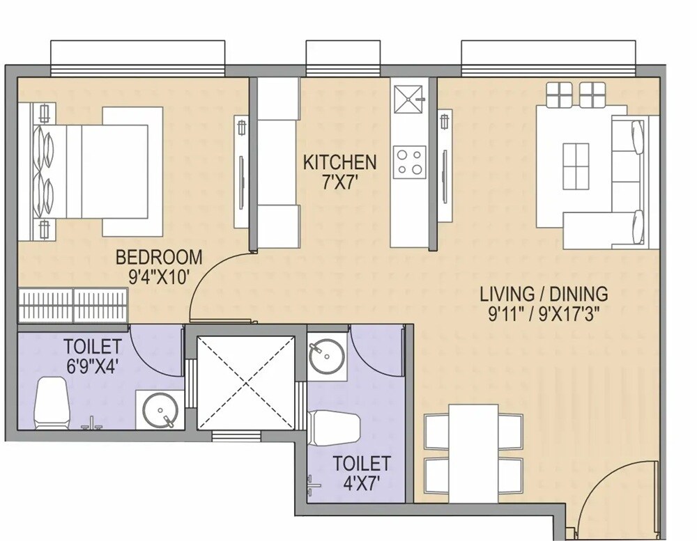 Floor plan of 1 BHK 410 Sq. Ft. Apartment in Vighnaharta Enclave, Mumbai