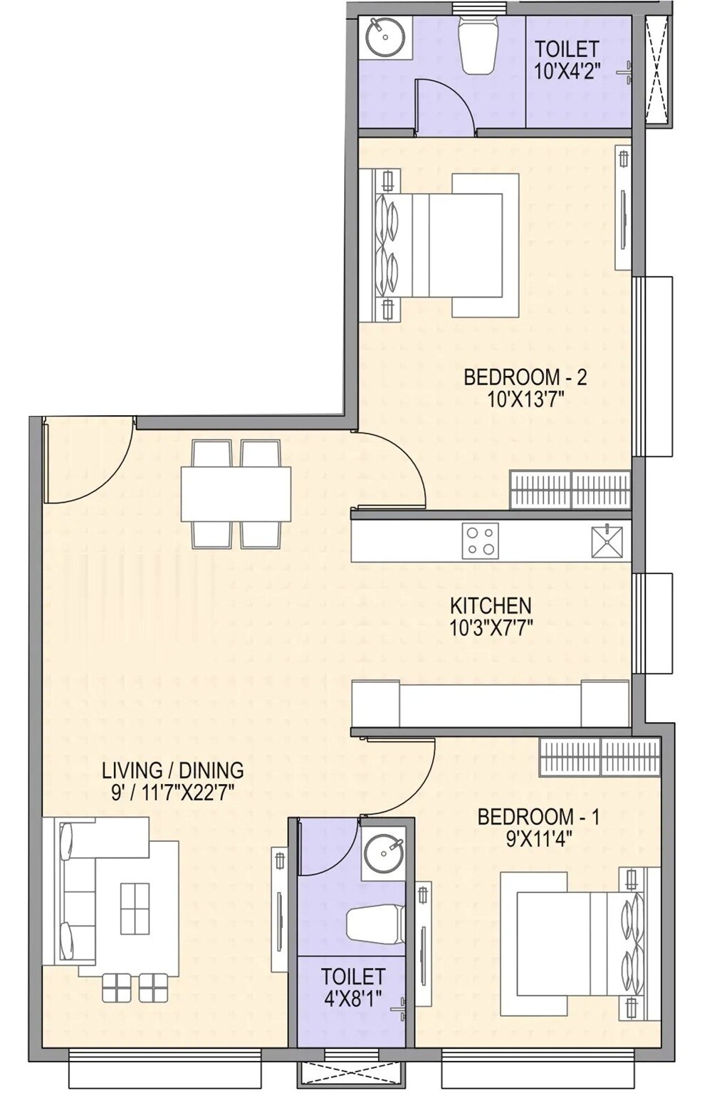 Floor plan of 2 BHK 630 Sq. Ft. Apartment in Vighnaharta Enclave, Mumbai