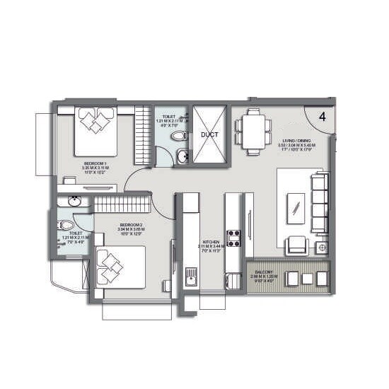 Floor plan of 2 BHK 487 Sq. Ft. Apartment in Vighnaharta Infinity, Mumbai