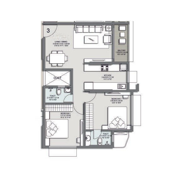 Floor plan of 2 BHK 647 Sq. Ft. Apartment in Vighnaharta Infinity, Mumbai