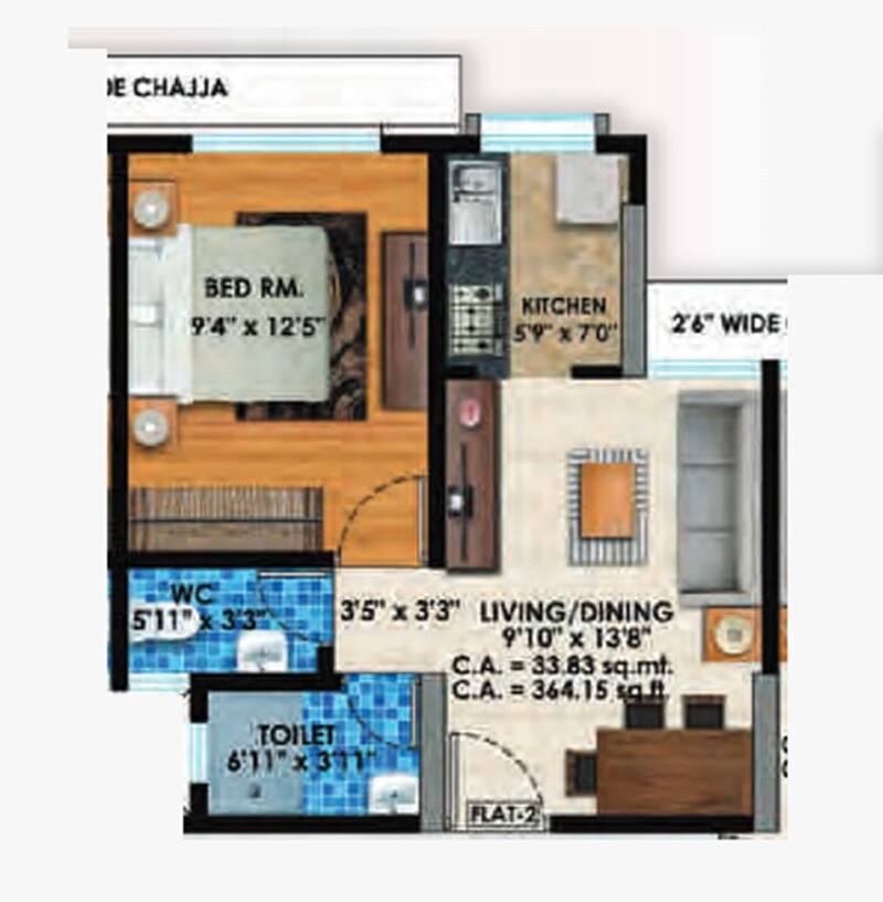 Floor plan of 1 BHK 391 Sq. Ft. Apartment in Vighnaharta Tagore Nagar Kaivalyadham CHSL, Mumbai