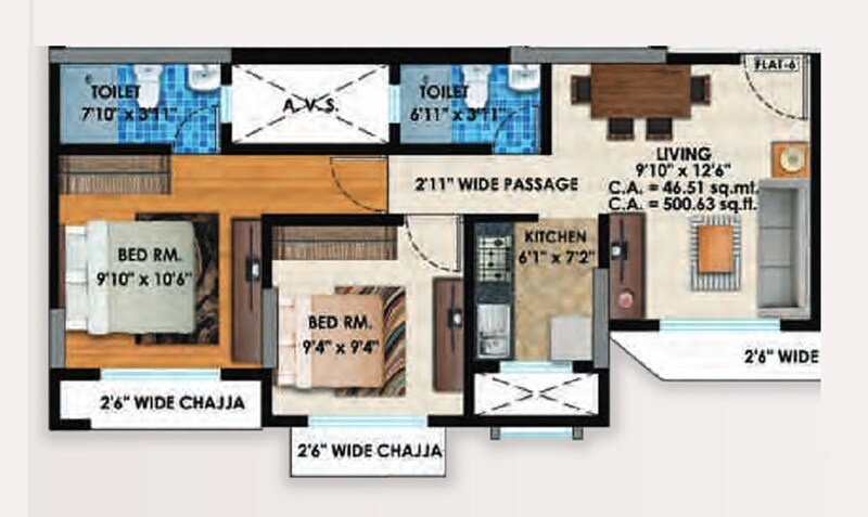 Floor plan of 2 BHK 498 Sq. Ft. Apartment in Vighnaharta Tagore Nagar Kaivalyadham CHSL, Mumbai