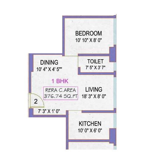 Floor plan of 1 BHK 377 Sq. Ft. Apartment in Viiaan Vishwas Niketan, Mumbai