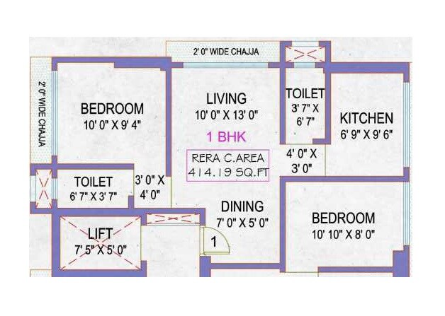Floor plan of 1 BHK 413 Sq. Ft. Apartment in Viiaan Vishwas Niketan, Mumbai