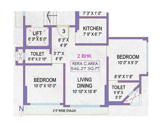 Floor plan of 2 BHK 546 Sq. Ft. Apartment in Viiaan Vishwas Niketan, Mumbai