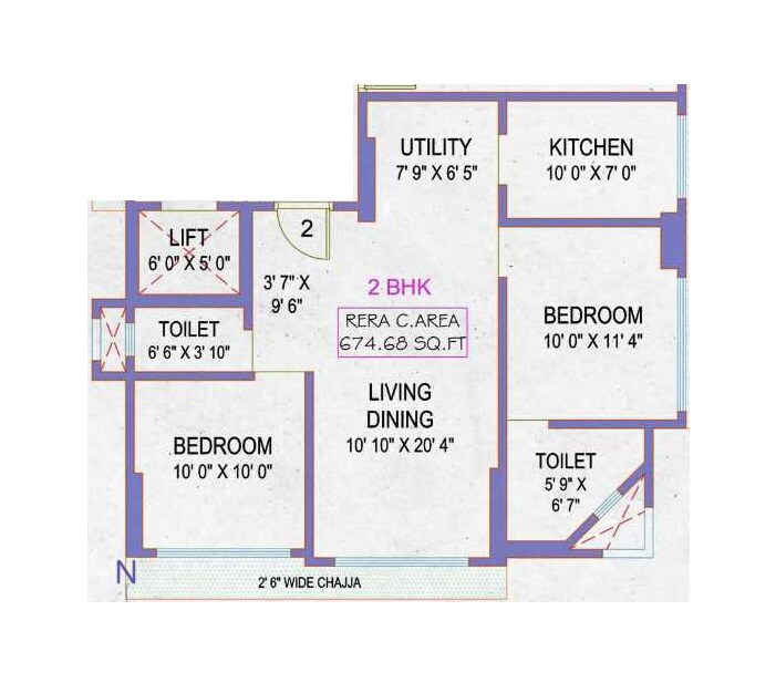 Floor plan of 2 BHK 675 Sq. Ft. Apartment in Viiaan Vishwas Niketan, Mumbai