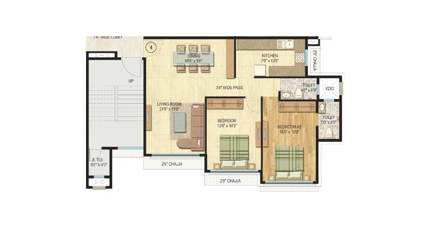 Floor plan of 2 BHK Apartment - 795 sq. ft. in Vijay Khetan Krishna Residences, Mumbai