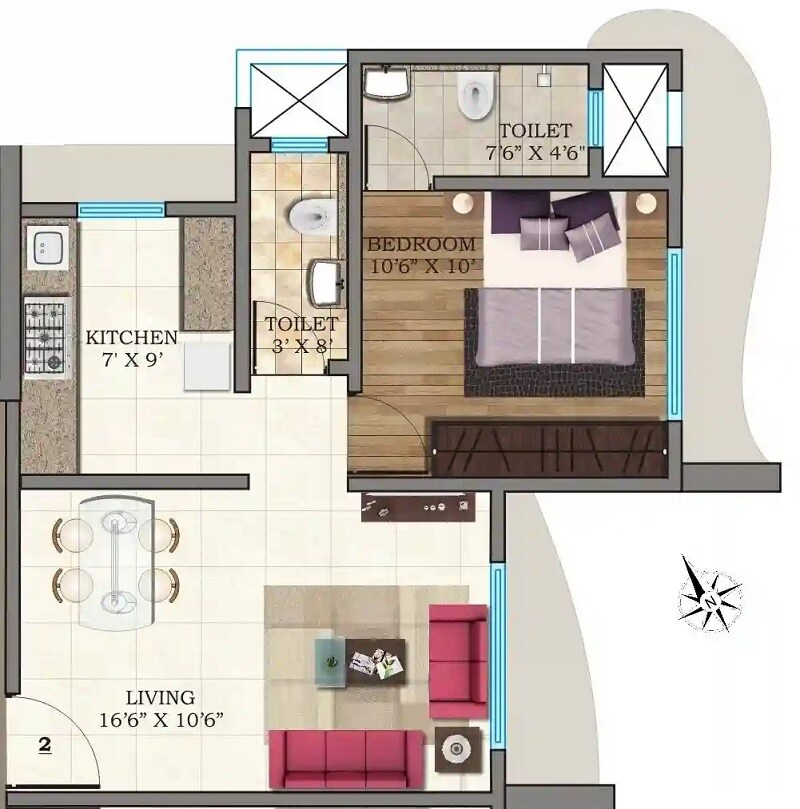 Floor plan of 1 BHK 424 Sq. Ft. Apartment in Vijay Laxmi Bliss, Mumbai