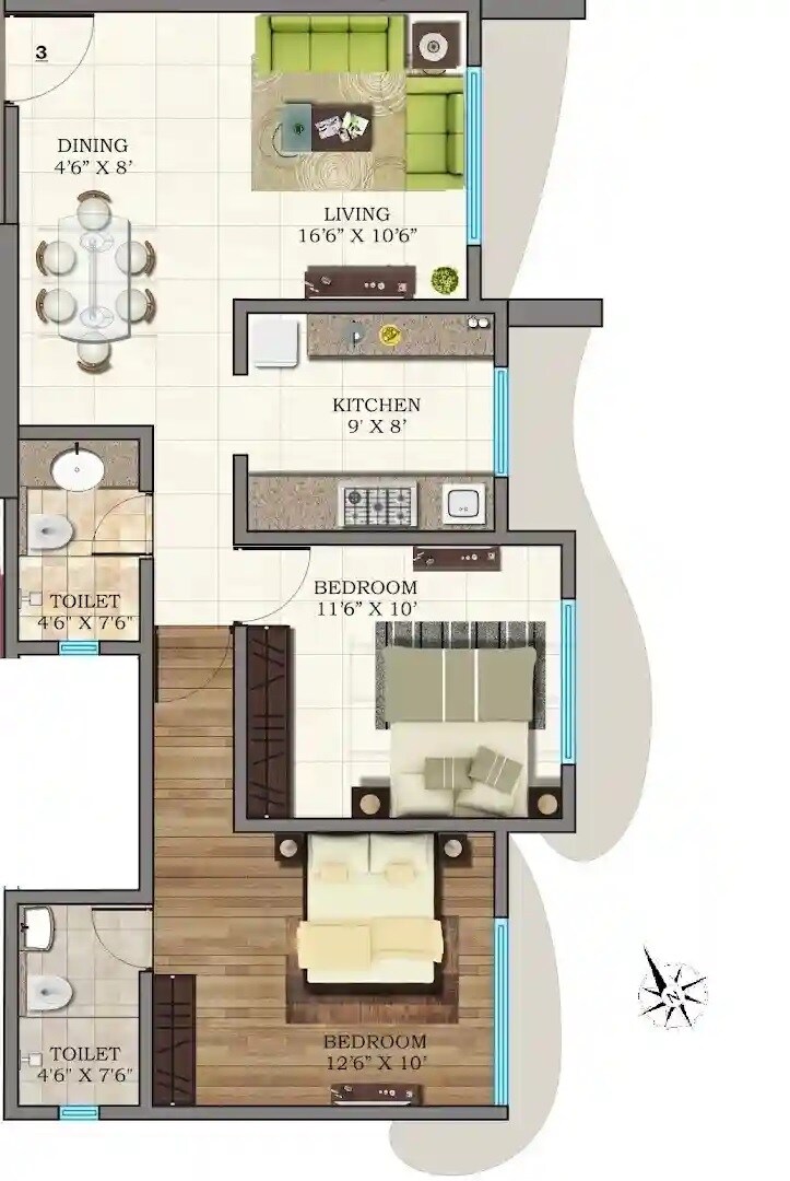 Floor plan of 2 BHK 653 Sq. Ft. Apartment in Vijay Laxmi Bliss, Mumbai
