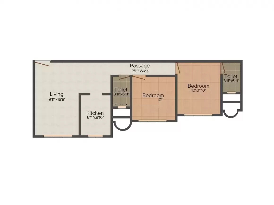 2 BHK 962 Sq. Ft. Apartment