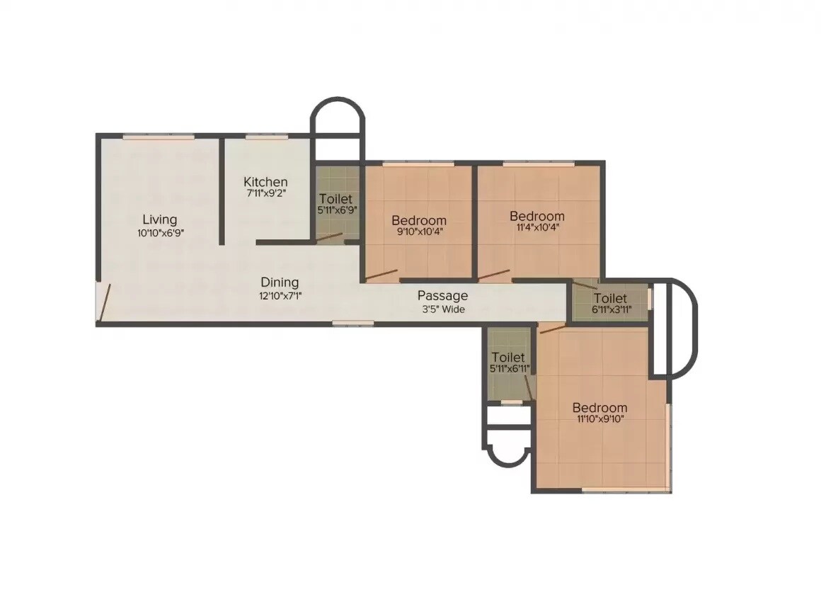 Floor plan of 3 BHK Apartment - 1440 sq. ft. in Vijay Laxmi Sai Elegance, Mumbai