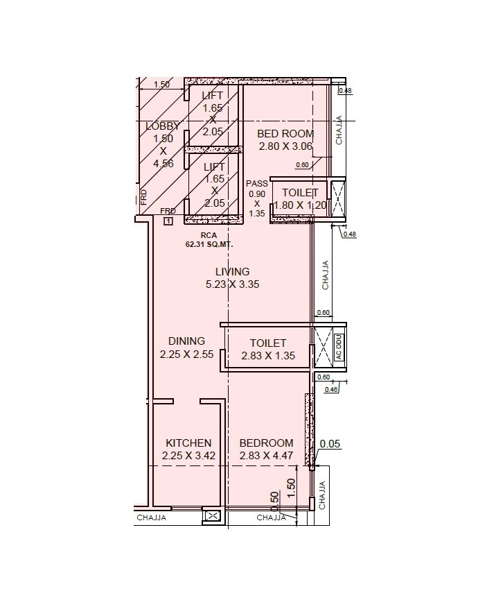 Floor plan of 2 BHK 671 Sq. Ft. Apartment in Vijay Niwas CHS, Mumbai