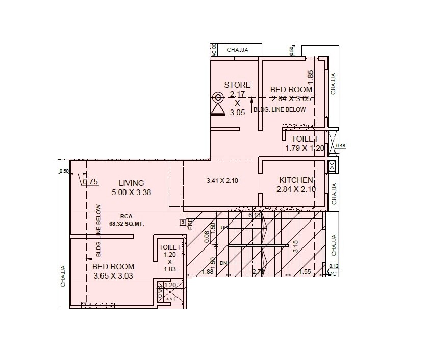 Floor plan of 2 BHK 735 Sq. Ft. Apartment in Vijay Niwas CHS, Mumbai