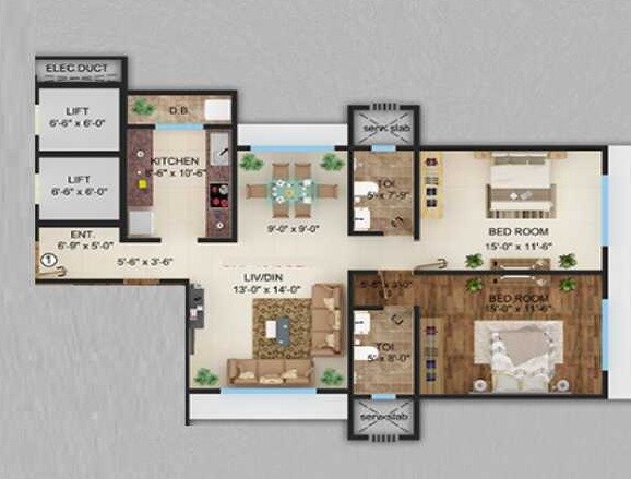Floor plan of 2 BHK 546 Sq. Ft. Apartment in Vijay Victory Platinum, Mumbai