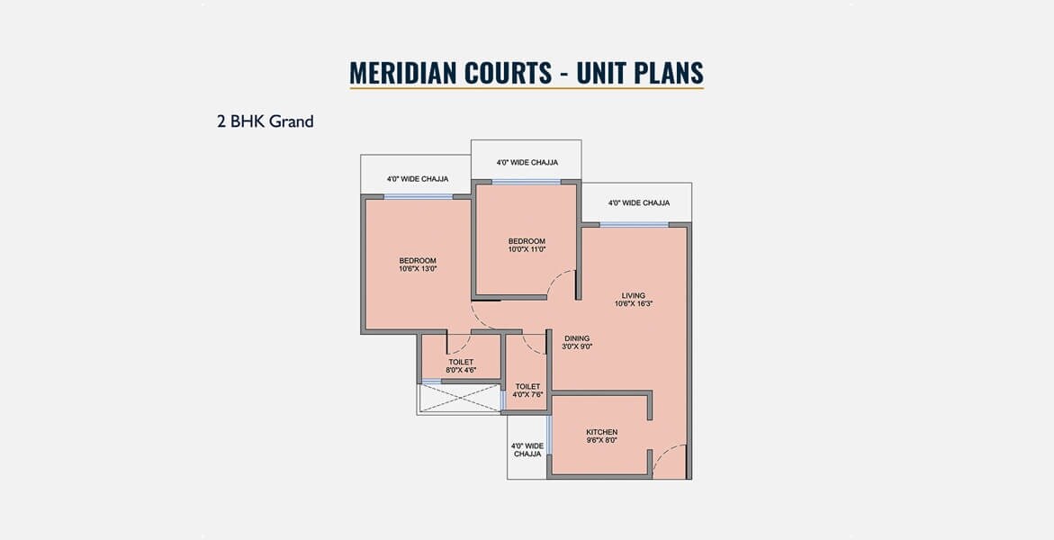 Floor plan of 2 BHK 685 Sq. Ft. Apartment in Vijaykamal Meridian Court 1, Mumbai