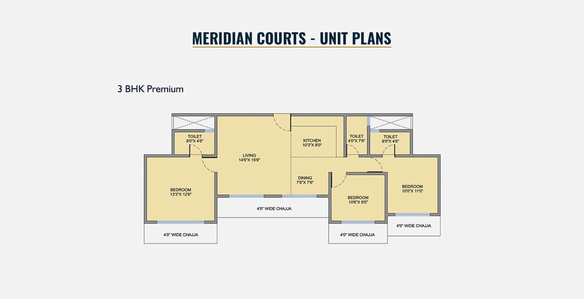 Floor plan of 3 BHK 915 Sq. Ft. Apartment in Vijaykamal Meridian Court 1, Mumbai
