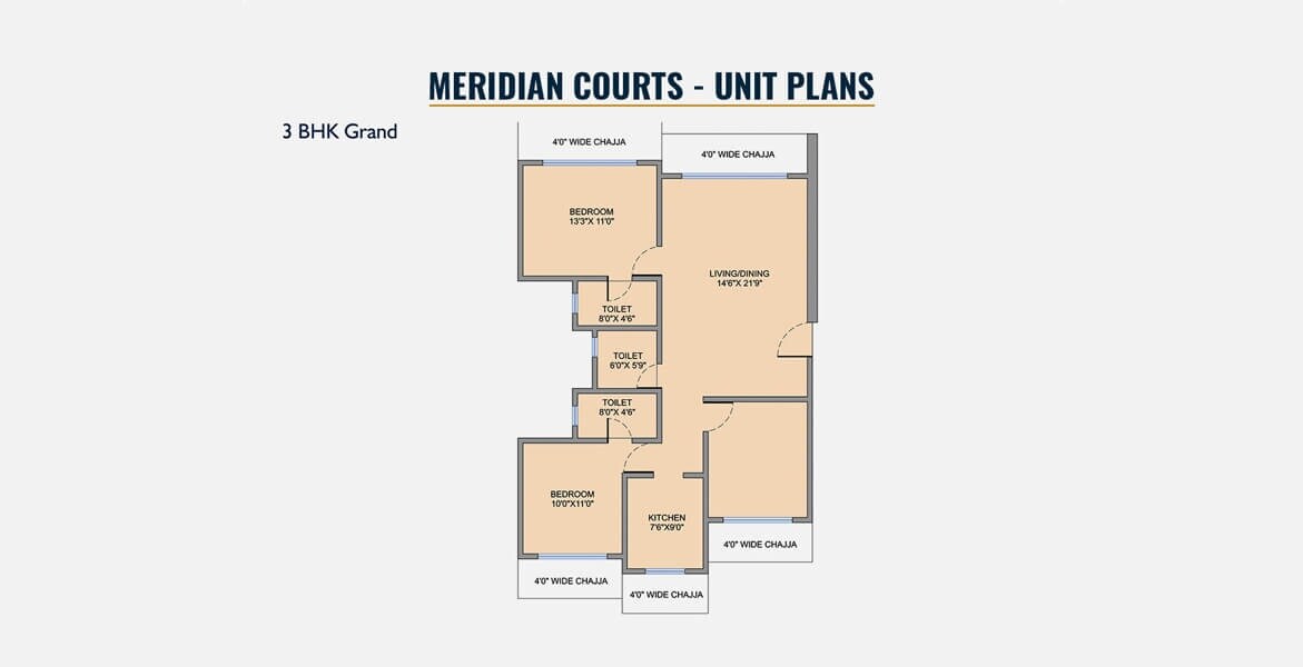 Floor plan of 3 BHK 949 Sq. Ft. Apartment in Vijaykamal Meridian Court 1, Mumbai