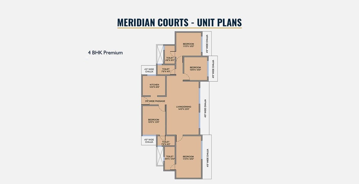 Floor plan of 4 BHK 1227 Sq. Ft. Apartment in Vijaykamal Meridian Court 1, Mumbai