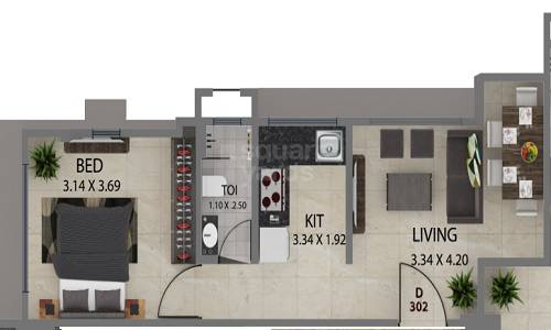 Floor plan of 1 BHK 396 Sq. Ft. Apartment in Vijayraj Alok Apartment, Mumbai