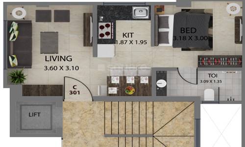 Floor plan of 1 BHK 529 Sq. Ft. Apartment in Vijayraj Alok Apartment, Mumbai