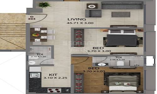 Floor plan of 2 BHK 611 Sq. Ft. Apartment in Vijayraj Alok Apartment, Mumbai