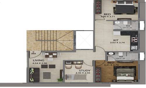 Floor plan of 2 BHK 701 Sq. Ft. Apartment in Vijayraj Alok Apartment, Mumbai