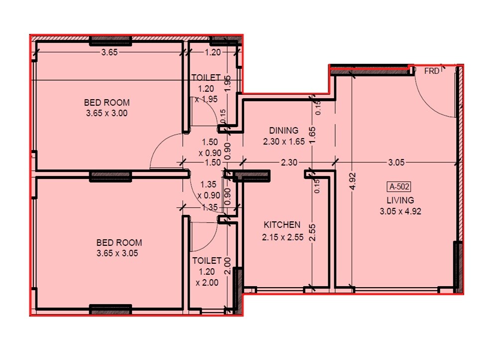 Floor plan of 2 BHK 827 Sq. Ft. Apartment in Vijayraj Parle Kalpataru CHS, Mumbai