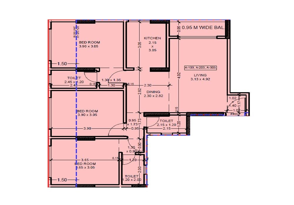 Floor plan of 3 BHK 921 Sq. Ft. Apartment in Vijayraj Parle Kalpataru CHS, Mumbai