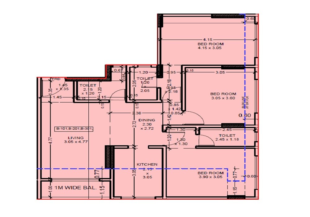 Floor plan of 3 BHK 938 Sq. Ft. Apartment in Vijayraj Parle Kalpataru CHS, Mumbai