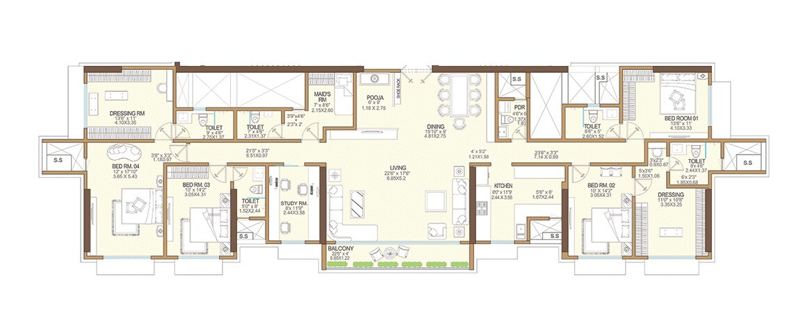 Floor plan of 5 BHK 2176 Sq. Ft. Apartment in Vikas 11, Mumbai
