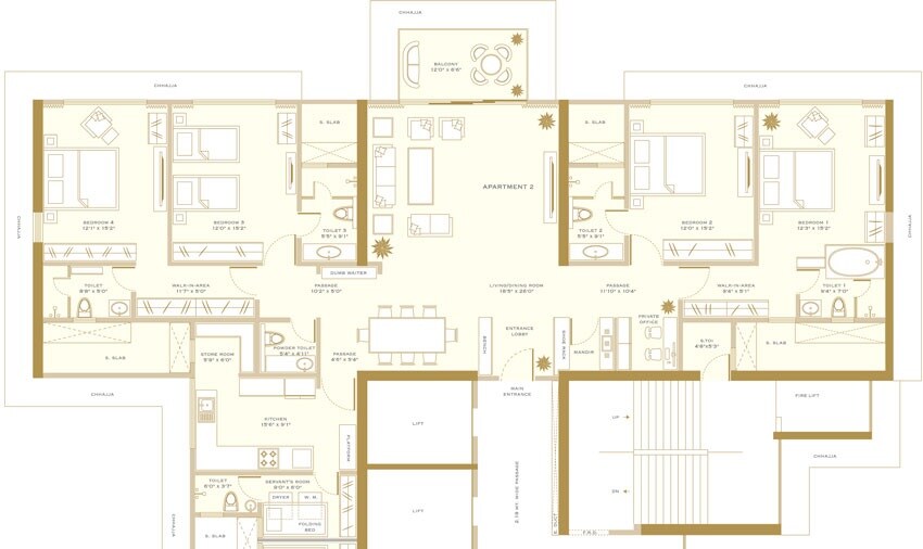 Floor plan of 4 BHK 2110 Sq. Ft. Apartment in Vikas Palazzo, Mumbai